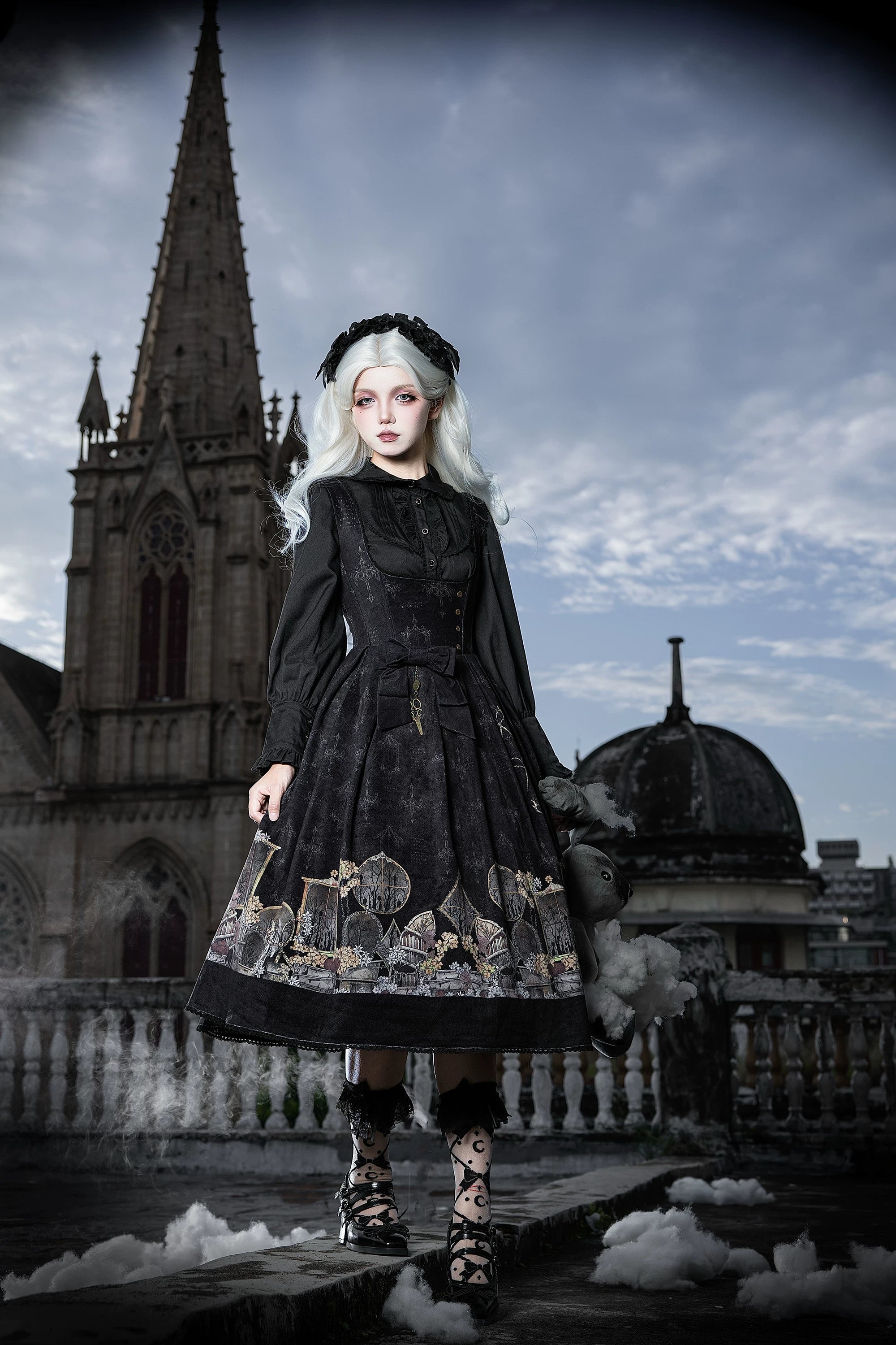 Window of Shadows - Plus Size Gothic Lolita OP & JSK, Window and Floral Print 45889:866709