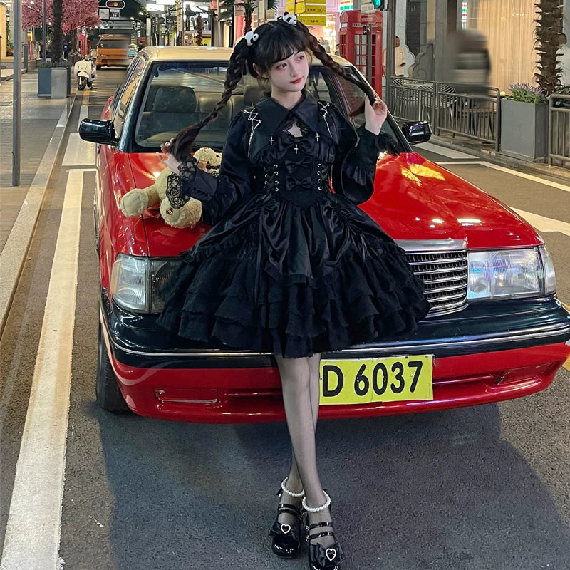 Hanguliang - Cross Medal - Black Gothic Lolita JSK, Tiered Skirt 44239:799551