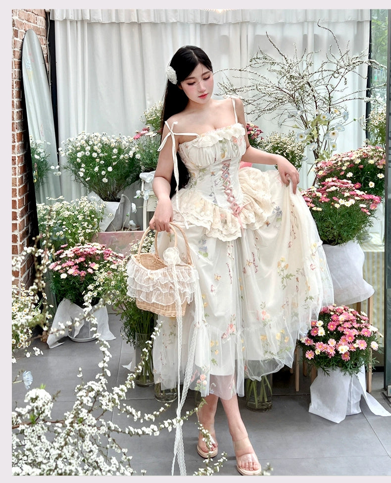 Diamond Honey - Spring Bouquet - Sweet Lolita JSK Dress Fairy-like Embroidered Mesh Dress