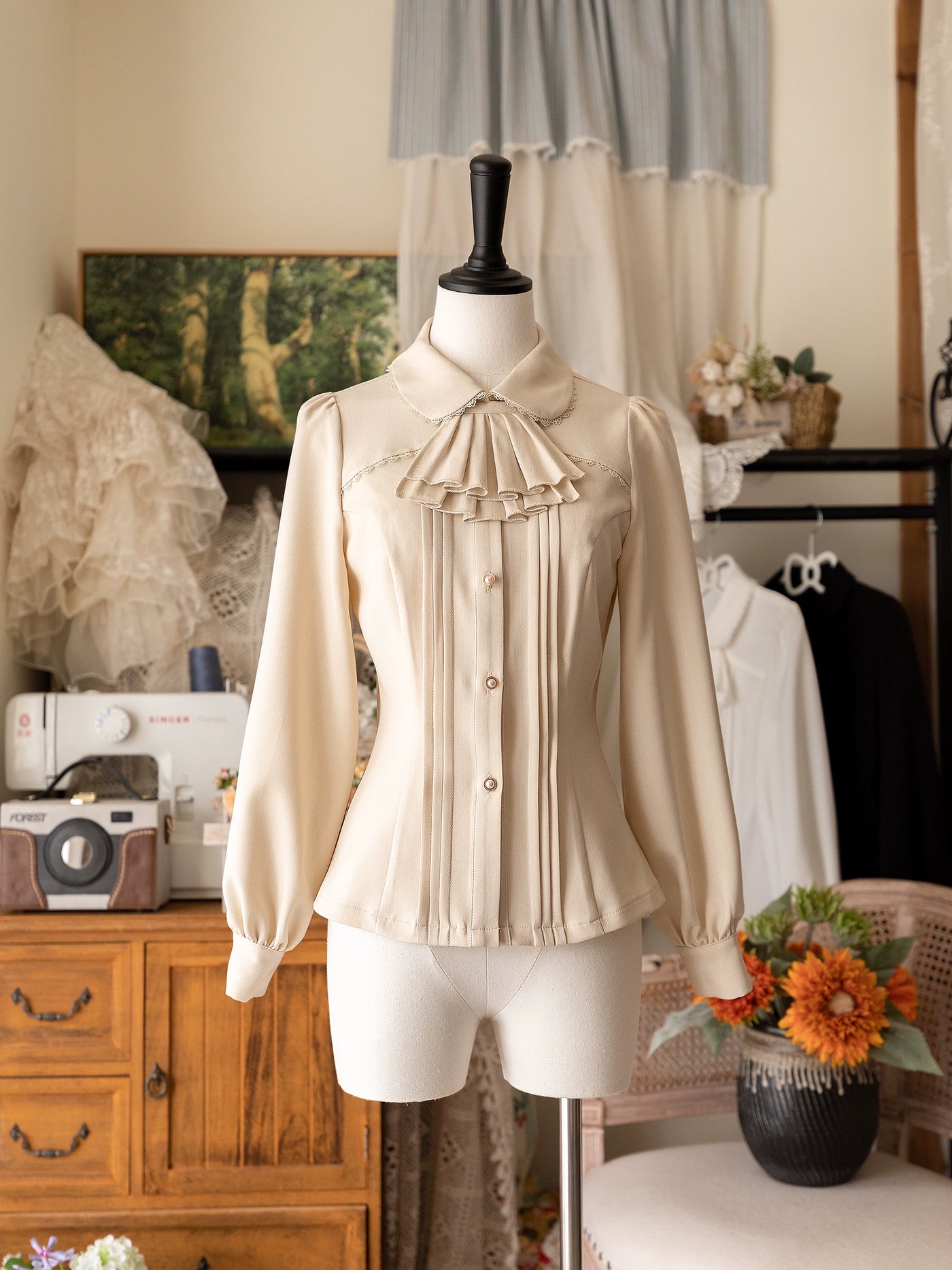 Forest Wardrobe~Little Manor~Classical Lolita JSK Dress Flounce Dress Long Sleeve Blouse S ivory blouse 