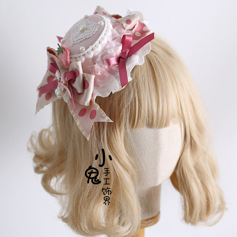 Xiaogui - Sweet Lolita Headdress Pink White Top Hat and Hairband