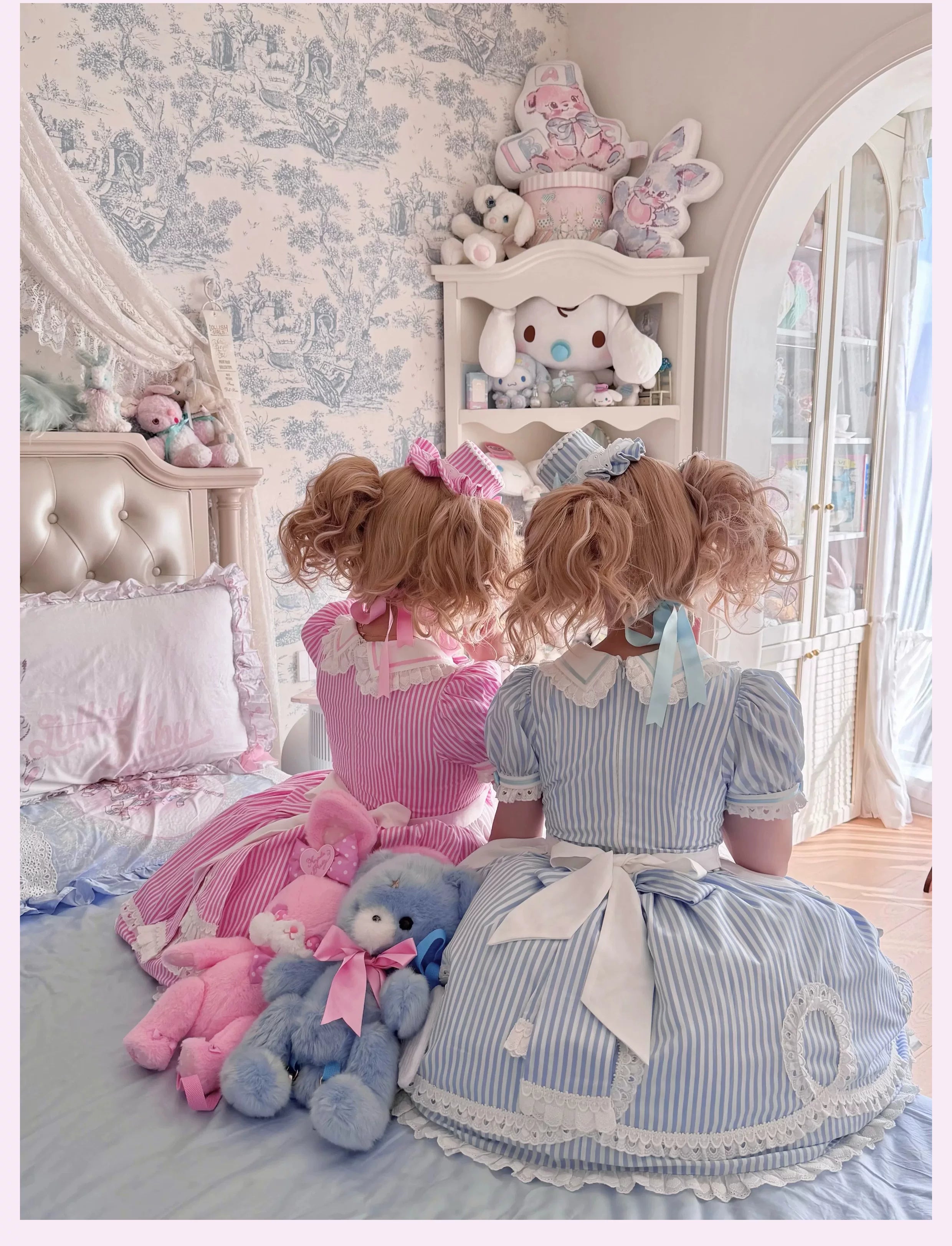 Candy Shop Manager - Old School Lolita Striped OP Dress, Detachable Apron