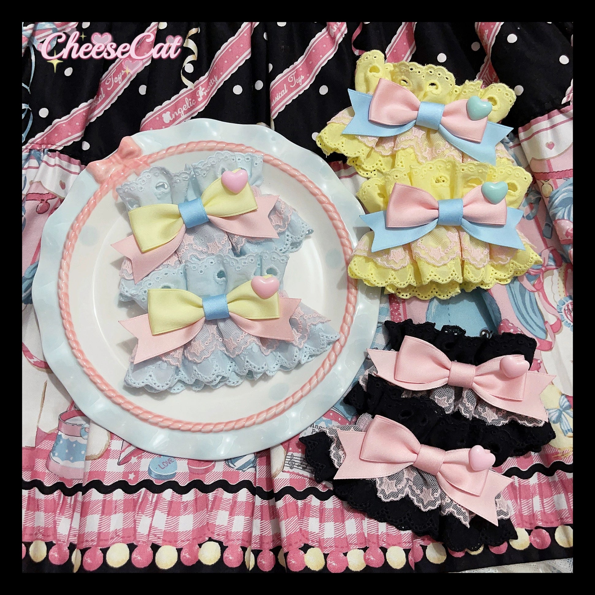 CheeseCat - Creamy Celestial - Sweet Lolita Cuffs Handmade Lace Cuffs
