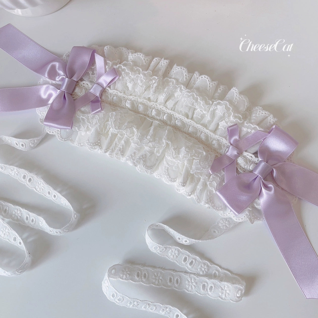 Cheese Cat - Sweet Lolita Headband Ribbon Bow Headbands White and White - Purple Bow