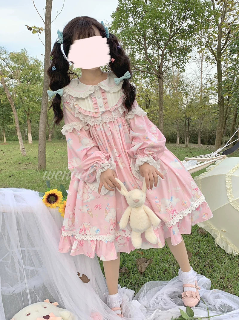 Sweet Soft Bunny - Printed Sweet Lolita OP Dress, Bunny Ears 44863:826543
