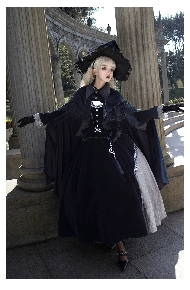 With Puji - Innocent Talk - Halloween Chinese Style Lolita OP Black-silver Gray Dress