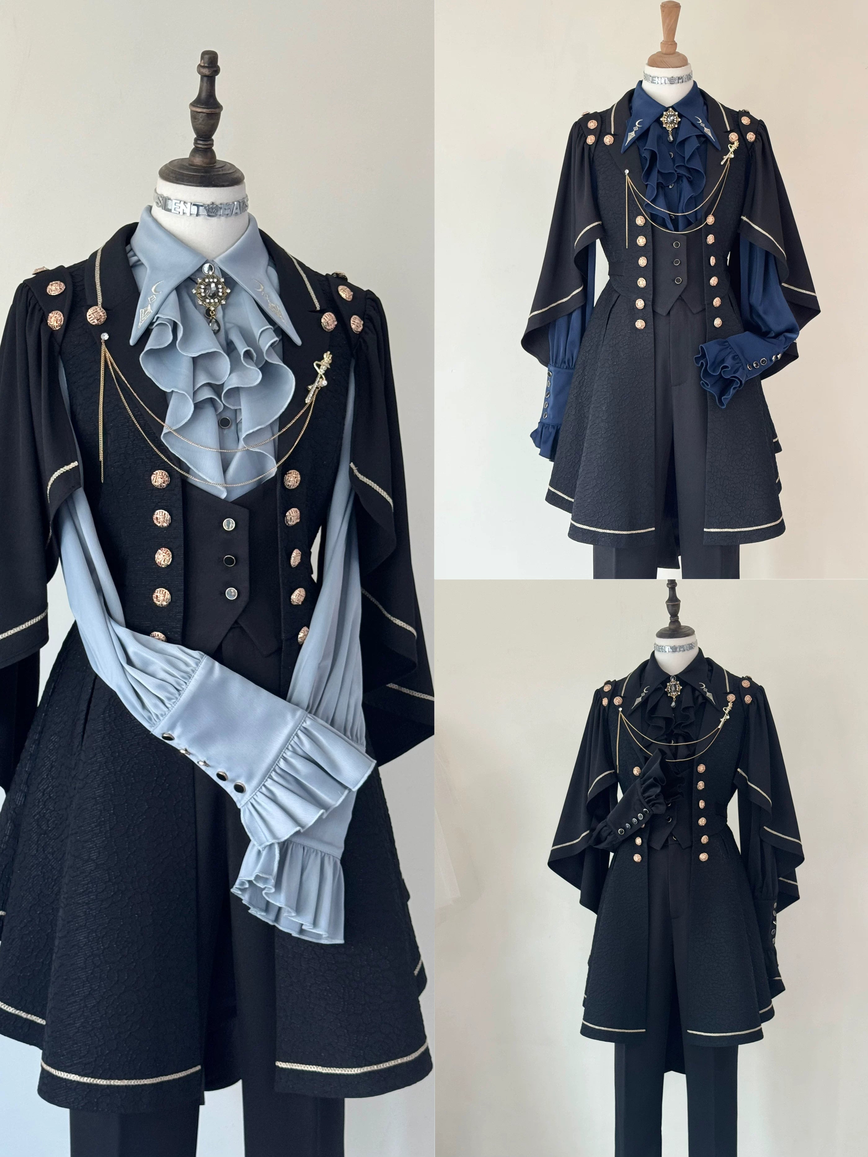Fallen Moon Code - Retro Military Lolita Capelet-Sleeve Set: Vest, Skirt & Pants 45480:849688