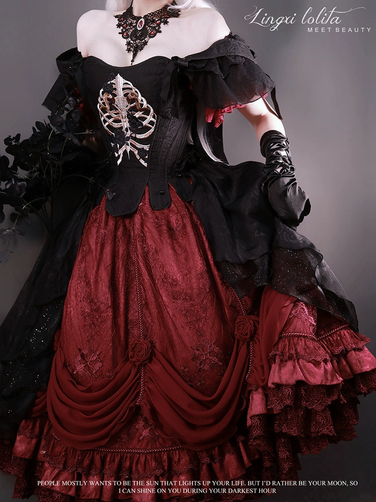 Lingxi Lolita - Bone island Gothic Lolita Corset Goth Blouse Skirt Set