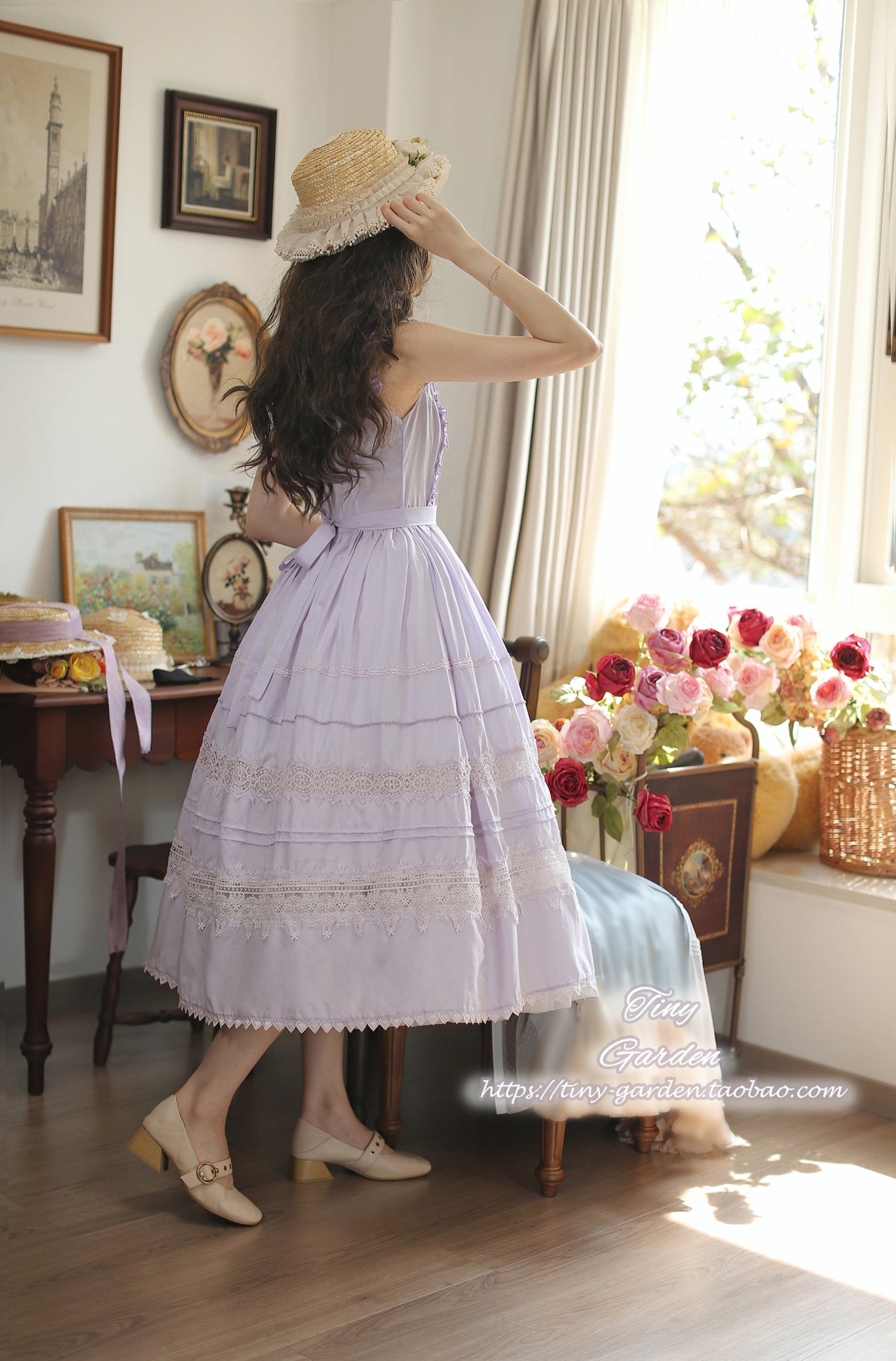 Tiny Garden~Spring Whisper~Solid Color Classic Lolita JSK Dress with Tulle Apron 42655:748134