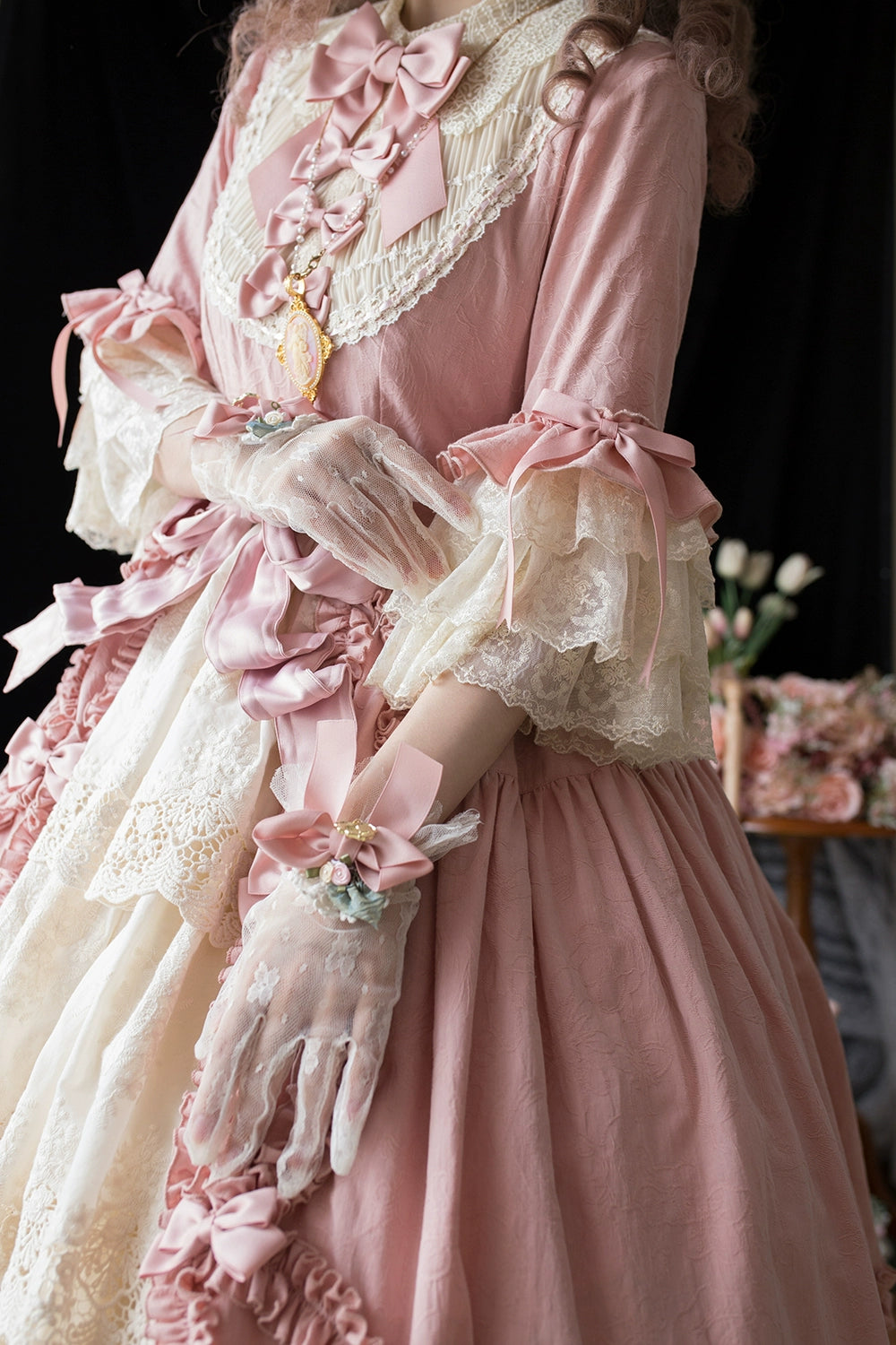 Miss Point~Lilyka Garden~Classic Lolita OP Dress Set Elegant Floral Wall Princess Sleeve 38832:606160