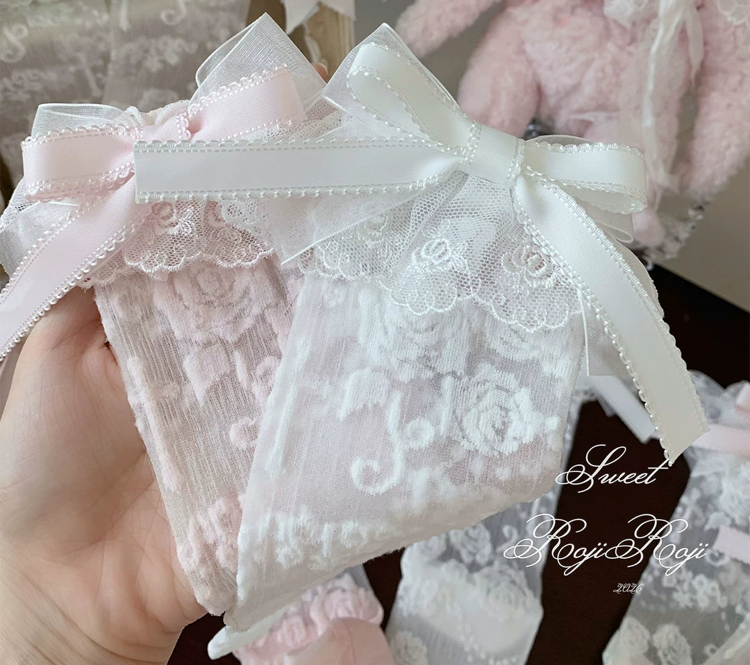 Summer Sweet Lolita Rose Jacquard Bow Socks 45682:858154