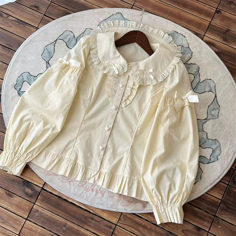 Sugar Girl - Kawaii Lolita Shirt, Peter Pan Collar Apricot (long sleeve) M