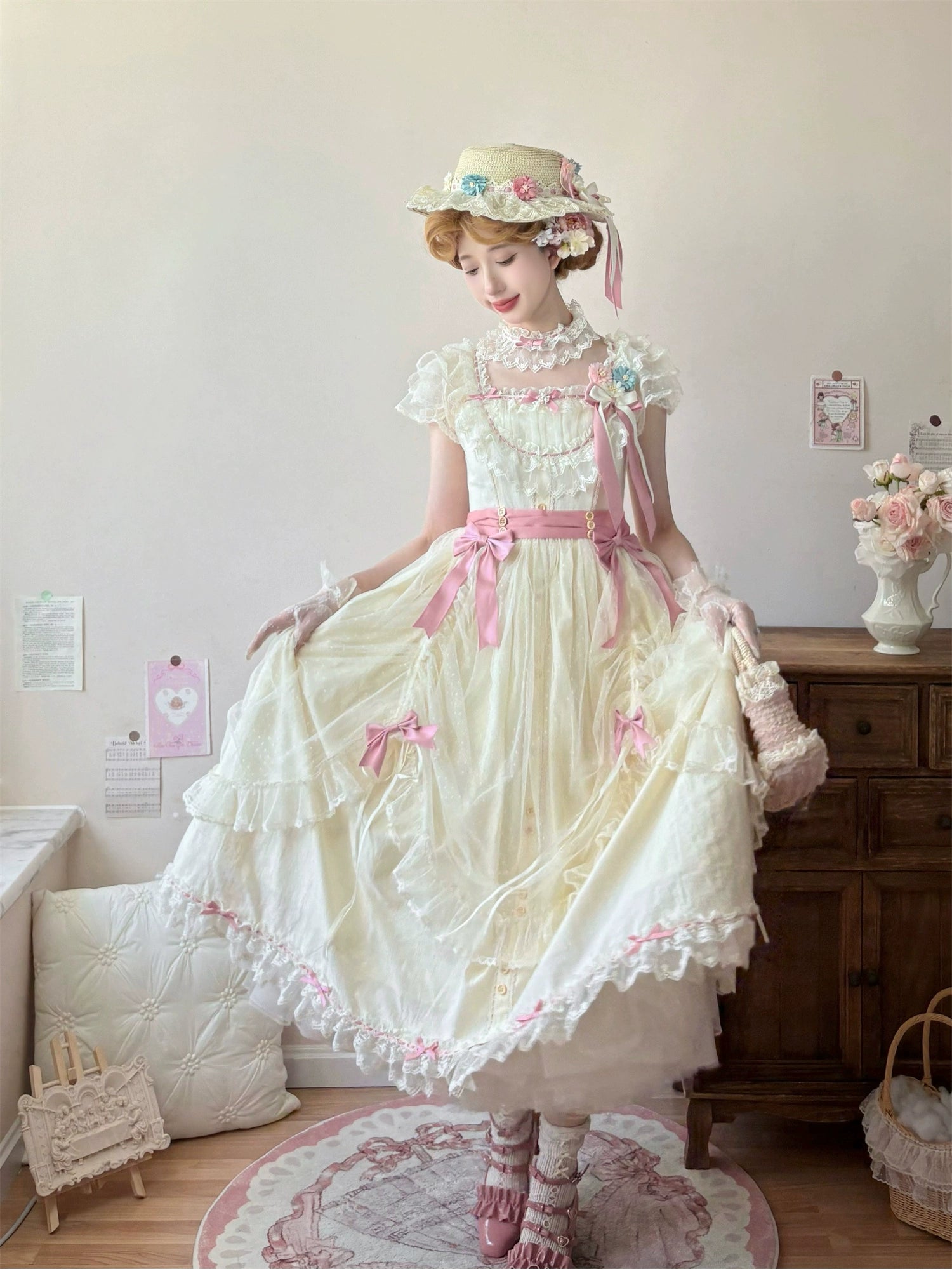 Uncle's Workshop - Fluttering Cherry Spring Strings - Cotton Sweet Lolita JSK Dress 42196:776696