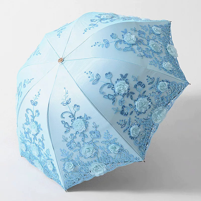 Foldable Lolita Parasol, Floral and Embroidery Detail 45591:855735