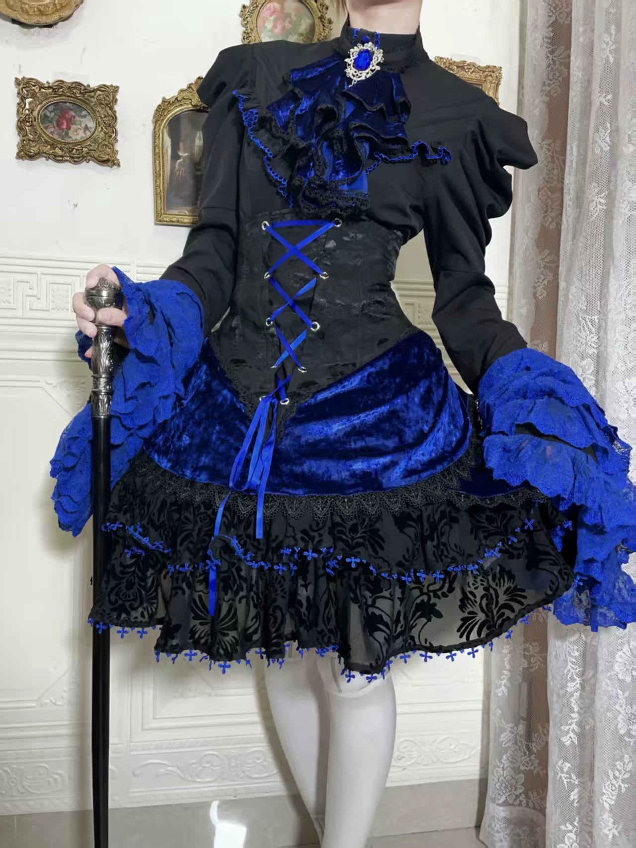 Twilight Hour - Gothic Lolita Hime-sleeve Blouse & Corset Skirt Set 45373:845841