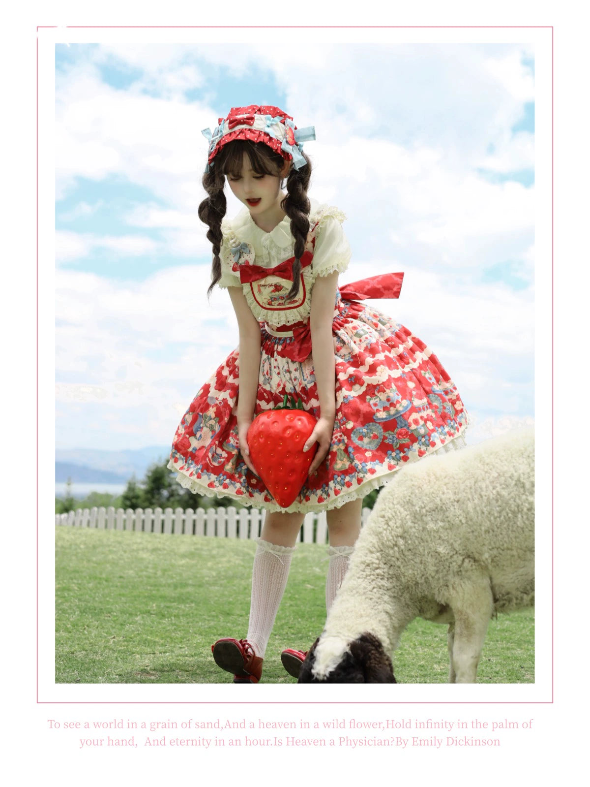 Rose Whispers - Strawberry Tata - Sweet Lolita Dress Suit With Strawberry Cake Print