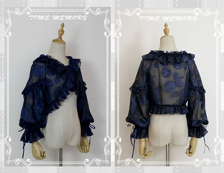 Time Memory~Xianbei~Sweet Lolita Chiffon Lantern Sleeve Cardigan with Bow 34598:463078