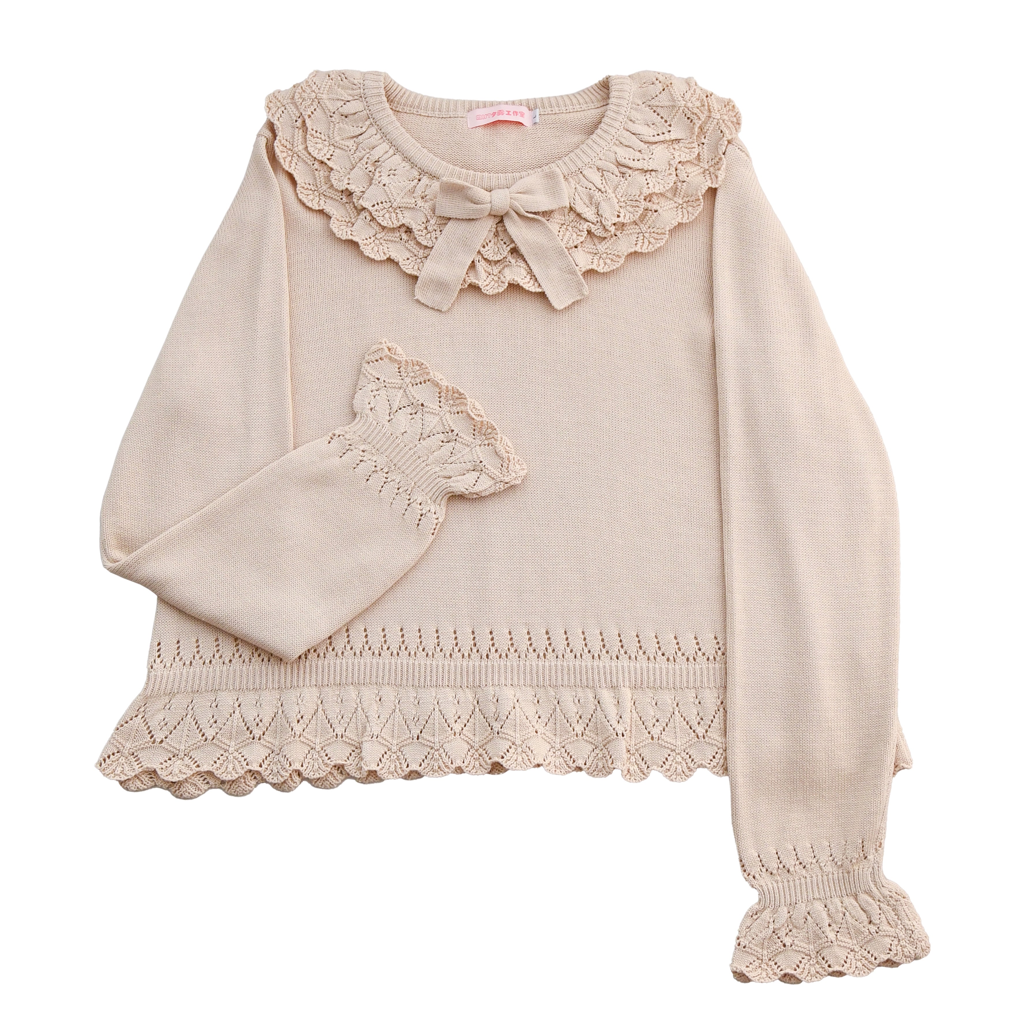 MIST - Nana - Sweet Lolita Sweater, Detachable Bow (Oatmeal / L S) 44201:798355