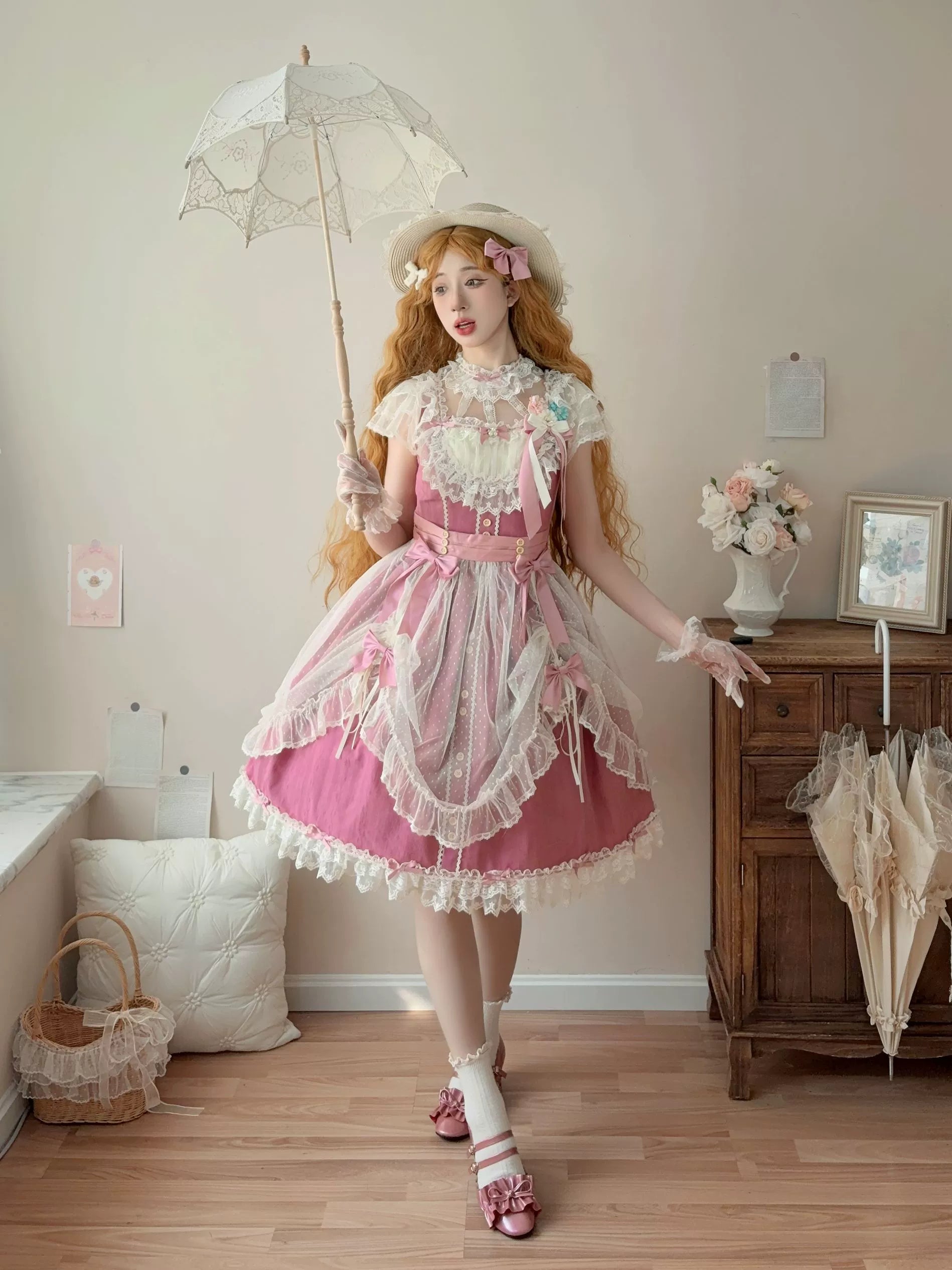 Uncle's Workshop - Fluttering Cherry Spring Strings - Cotton Sweet Lolita JSK Dress 42196:776670
