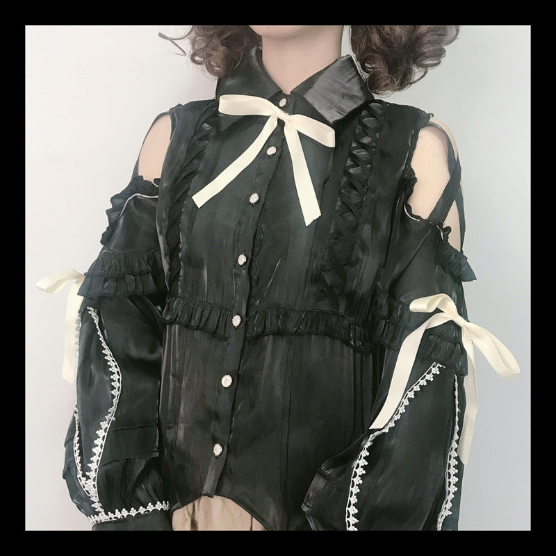 OCELOT - Lolita Blouse Yuelong Poem Long Sleeve Inner Shirt S black (recommend to buy one size bigger than your usual size)