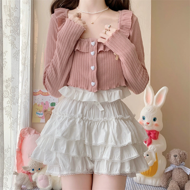 Sugar Girl - Cotton Lolita Bloomer, Loose Ruffled Hem Petticoat White One Size