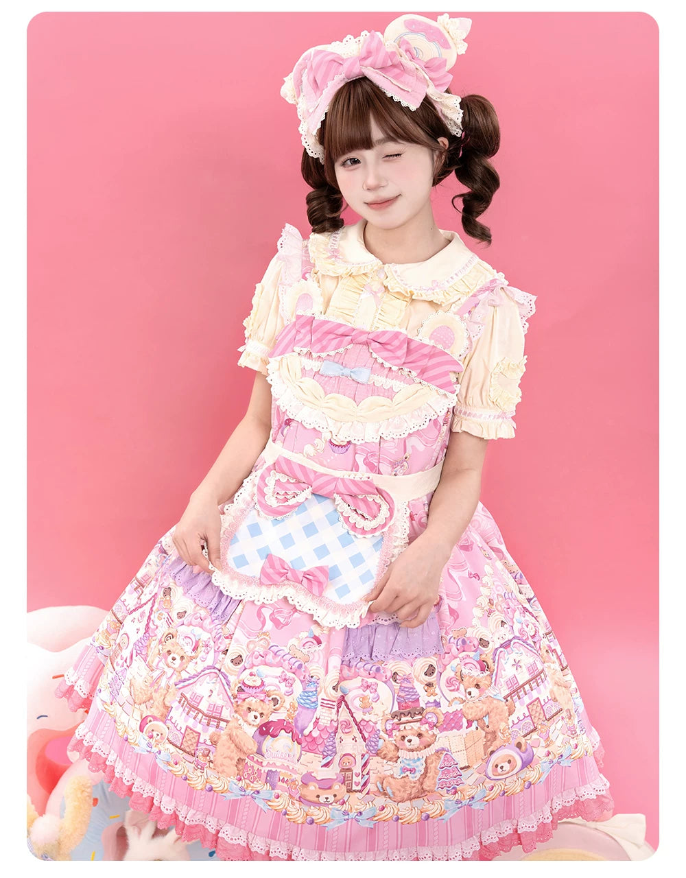 Bear Cake - Sweet Lolita JSK & OP Dress, Bear & Dessert Print 45755:860830