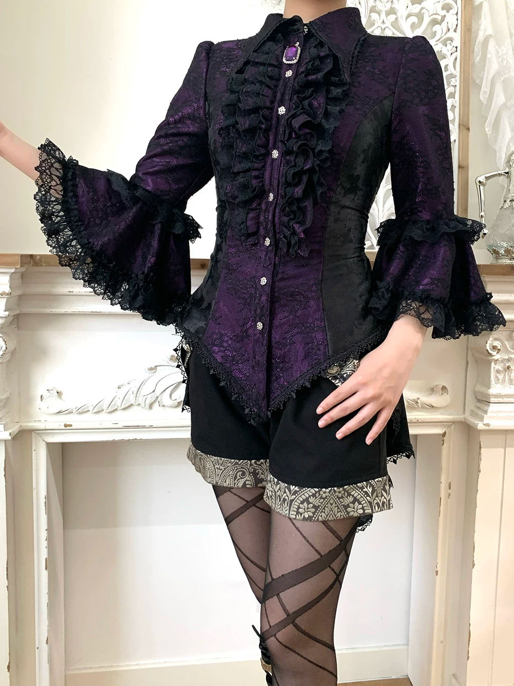 Chill Rice - Jacquard Sleeveless Ouji Lolita Blouse, Lace Accent (2XL L M S XL) 44800:822403