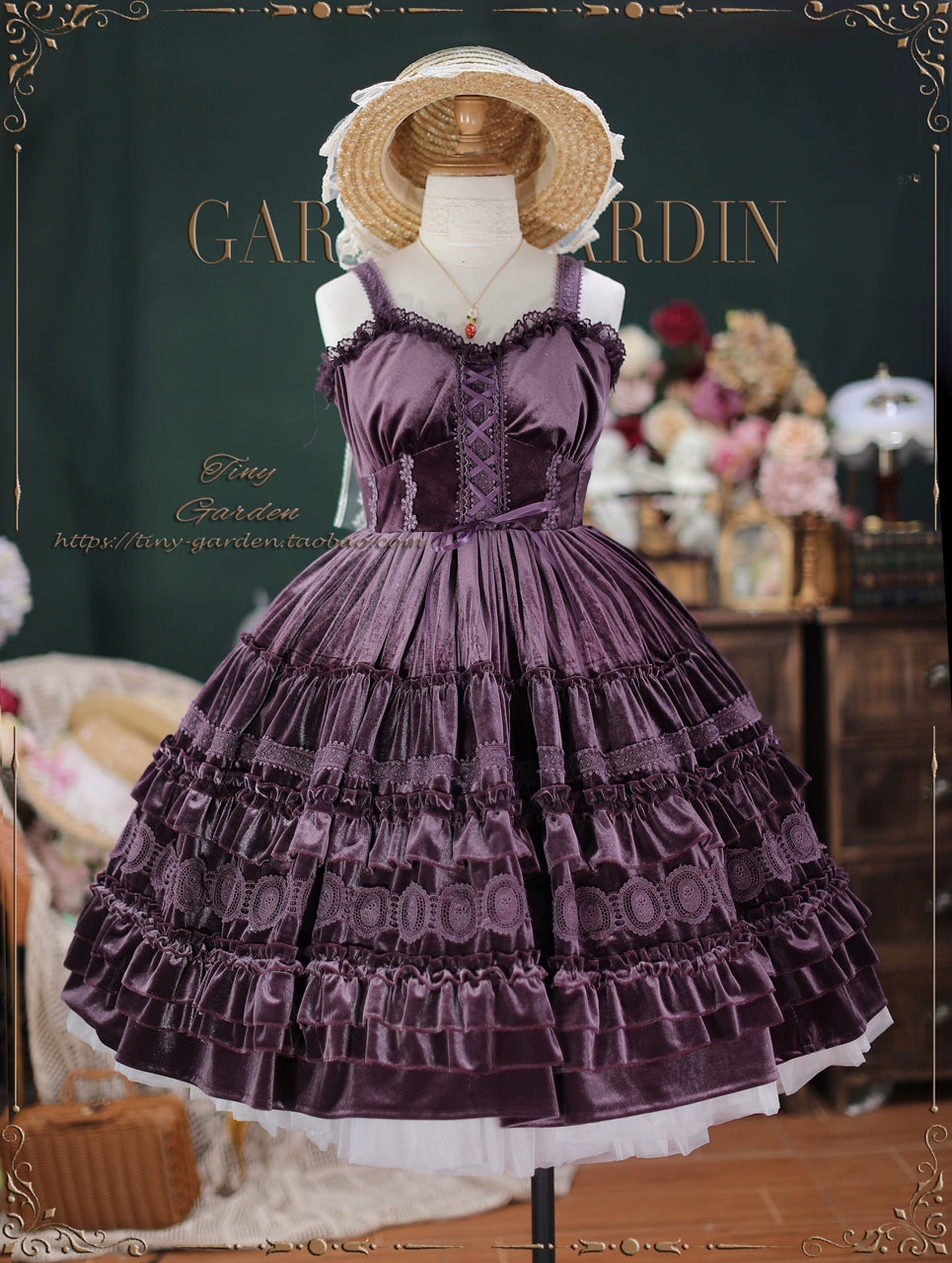(BFM)Tiny Garden~Elegant Chiffon Lolita Dress Silky Short Dream Bouquet JSK S Grape purple (pre-order) 