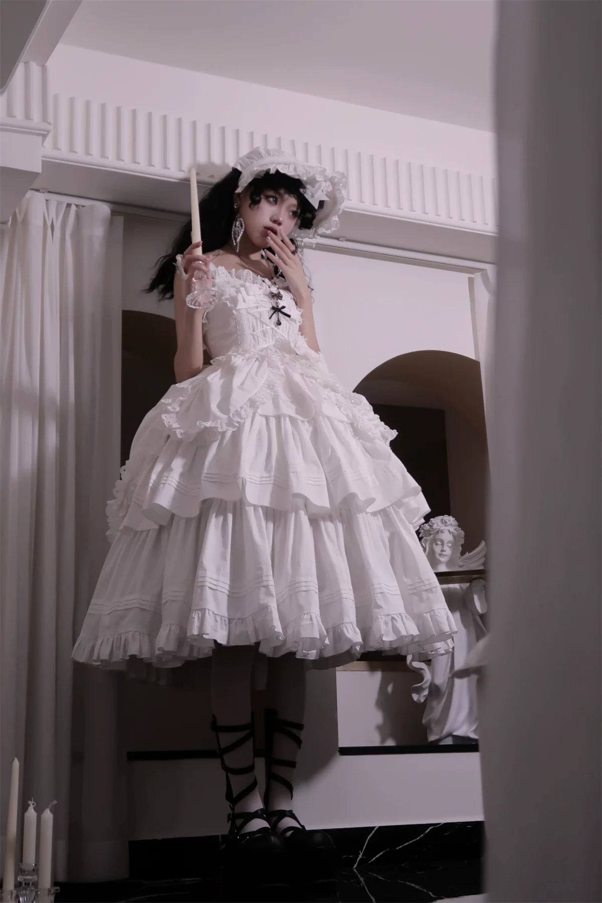 Cotton Gothic Lolita Long JSK, Drawn-up Hem 45213:841025