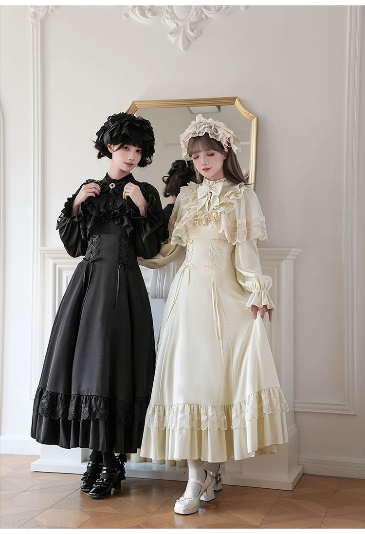 With PUJI - White Daylight - Elegant Lolita Long Sleeve OP Dress, Side Zipper 44042:793835