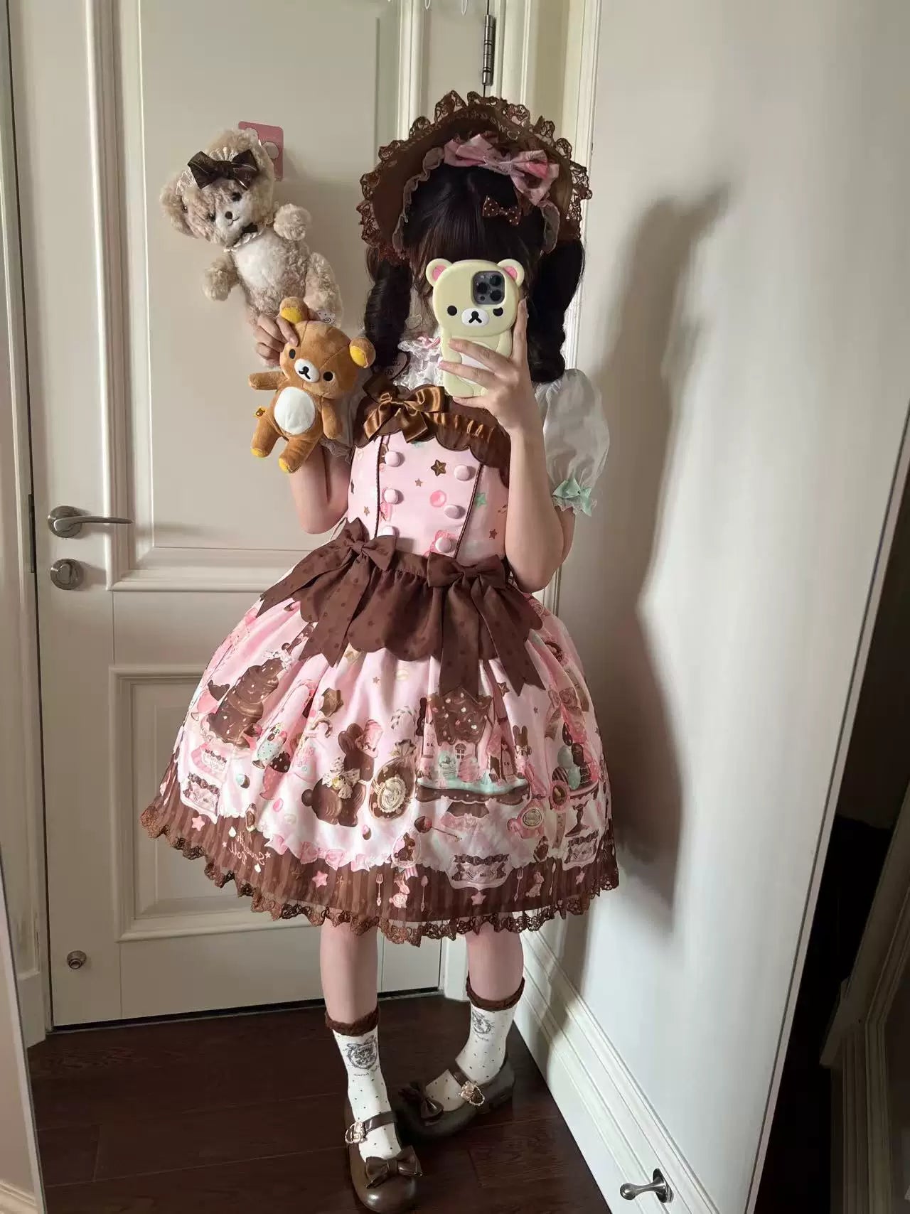 Chocolate Bunny - Printed Kawaii Lolita JSK, Short-sleeved Dress 44614:814904