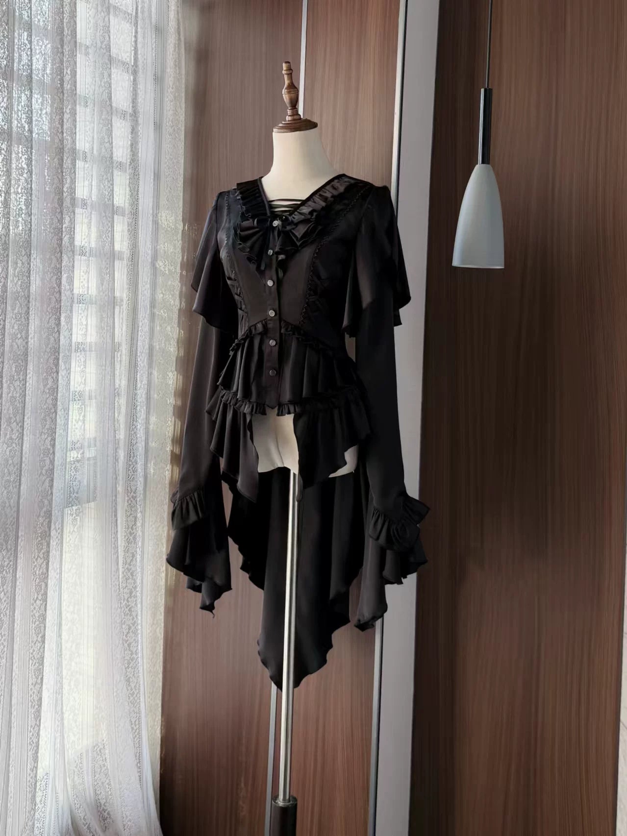 Abyssal Echo - Mermaid Inspired Ouji Lolita Shirt & Side Zipper SK Dress Black - Shirt Only XS