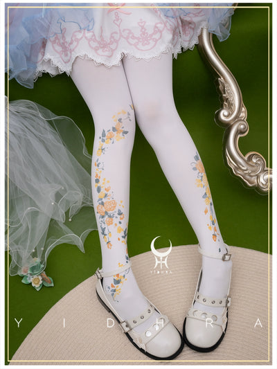 Yidhra~Eternal Flower Withered~Classic Lolita Pantyhose 120D Velvet Pantyhose for Spring Wear Free size Eternal flower - wither 