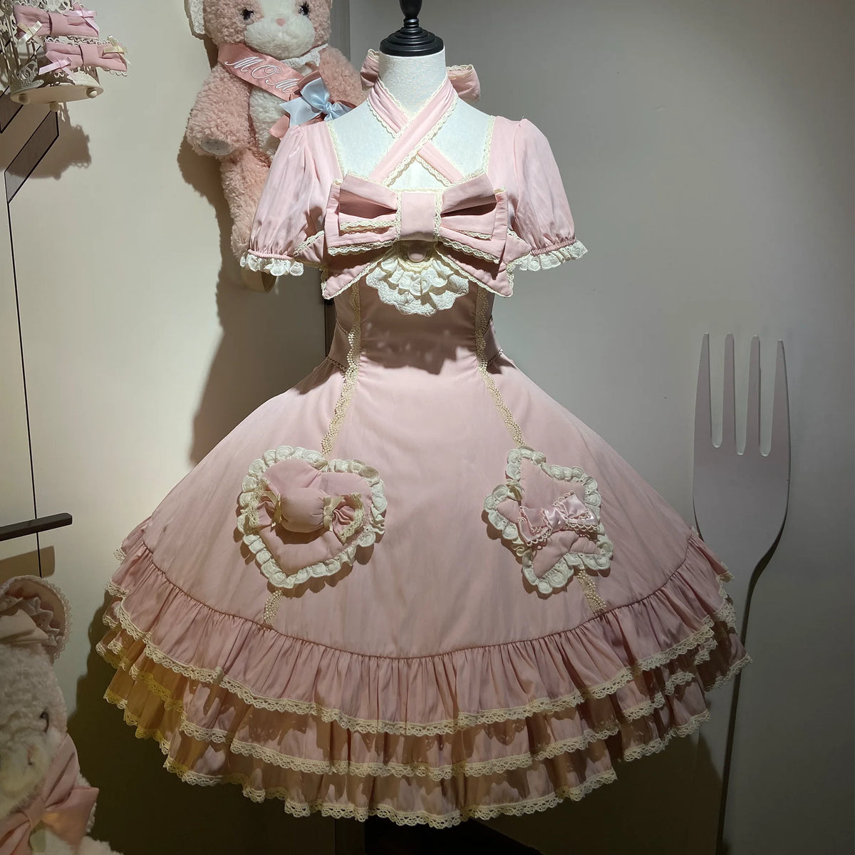 Muse Fufu - Plus Size Sweet Lolita OP Dress, Heart Appliques (L M S XL) 45977:870174