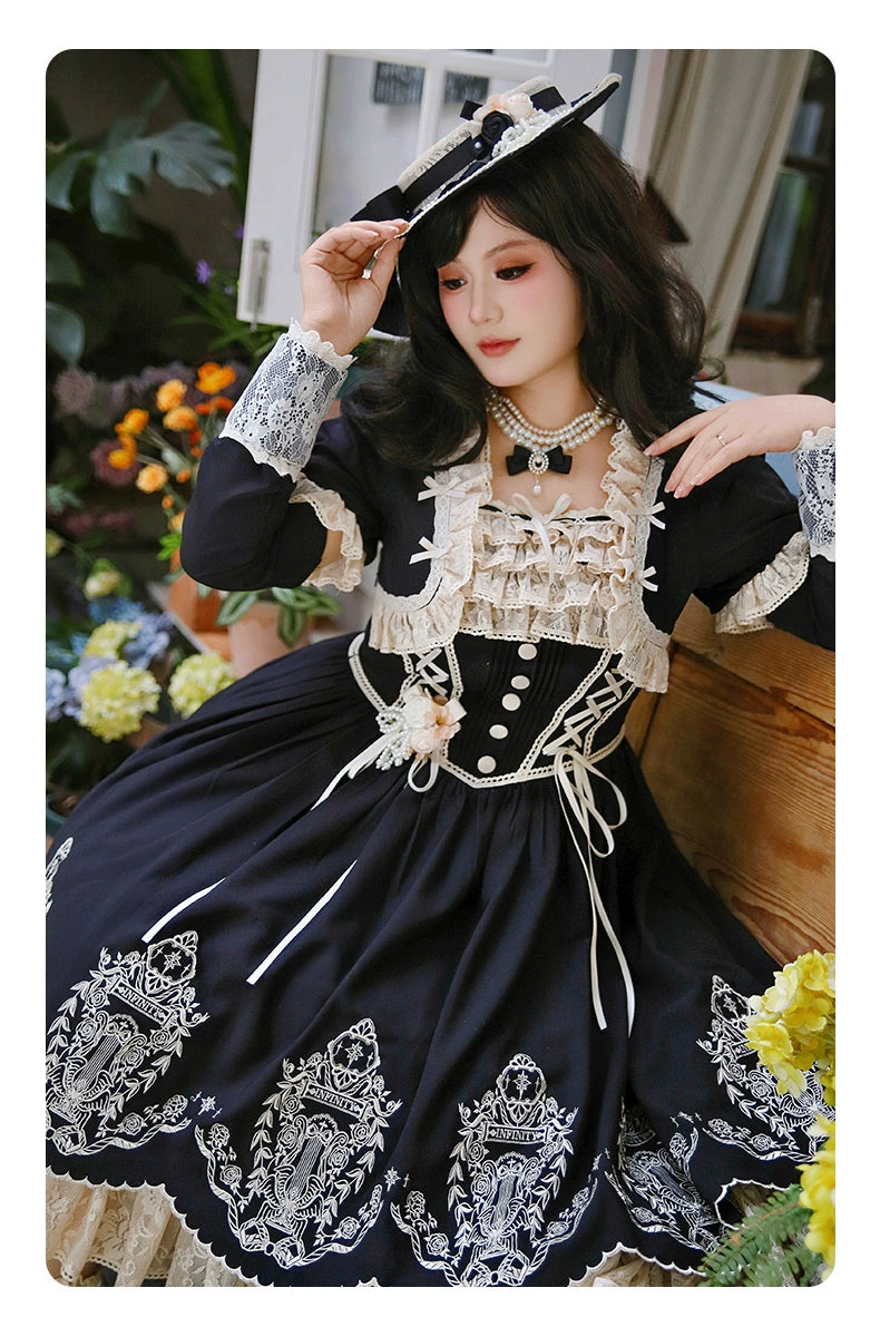 Amber Realm - Dream Strings - Embroidered Classic Lolita OP Dress, Princess Sleeves 44349:805155
