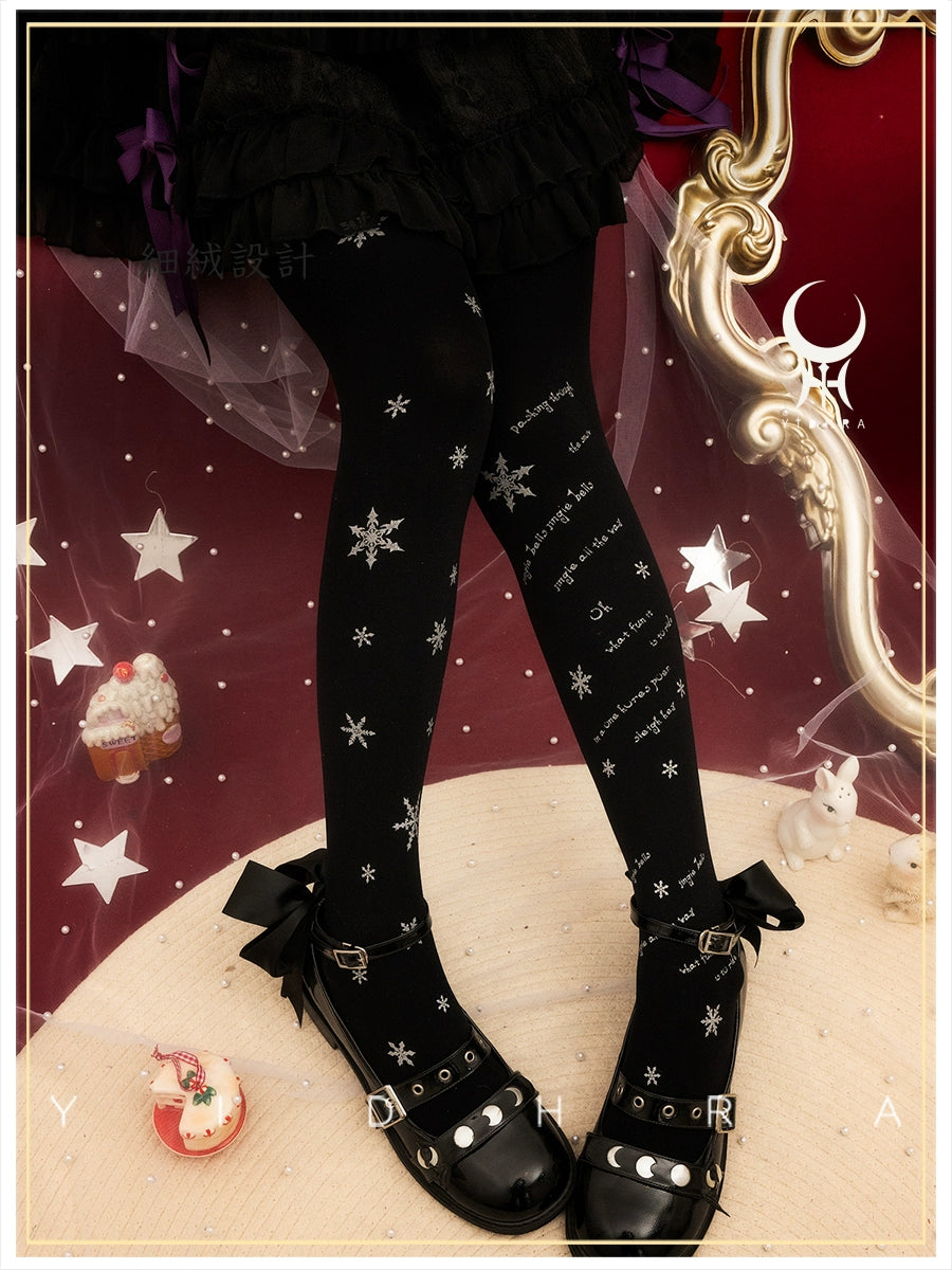 Yidhra - Snow Deer Search - Winter Lolita Pantyhose Kawaii Christmas Pantyhose One size fits all Black