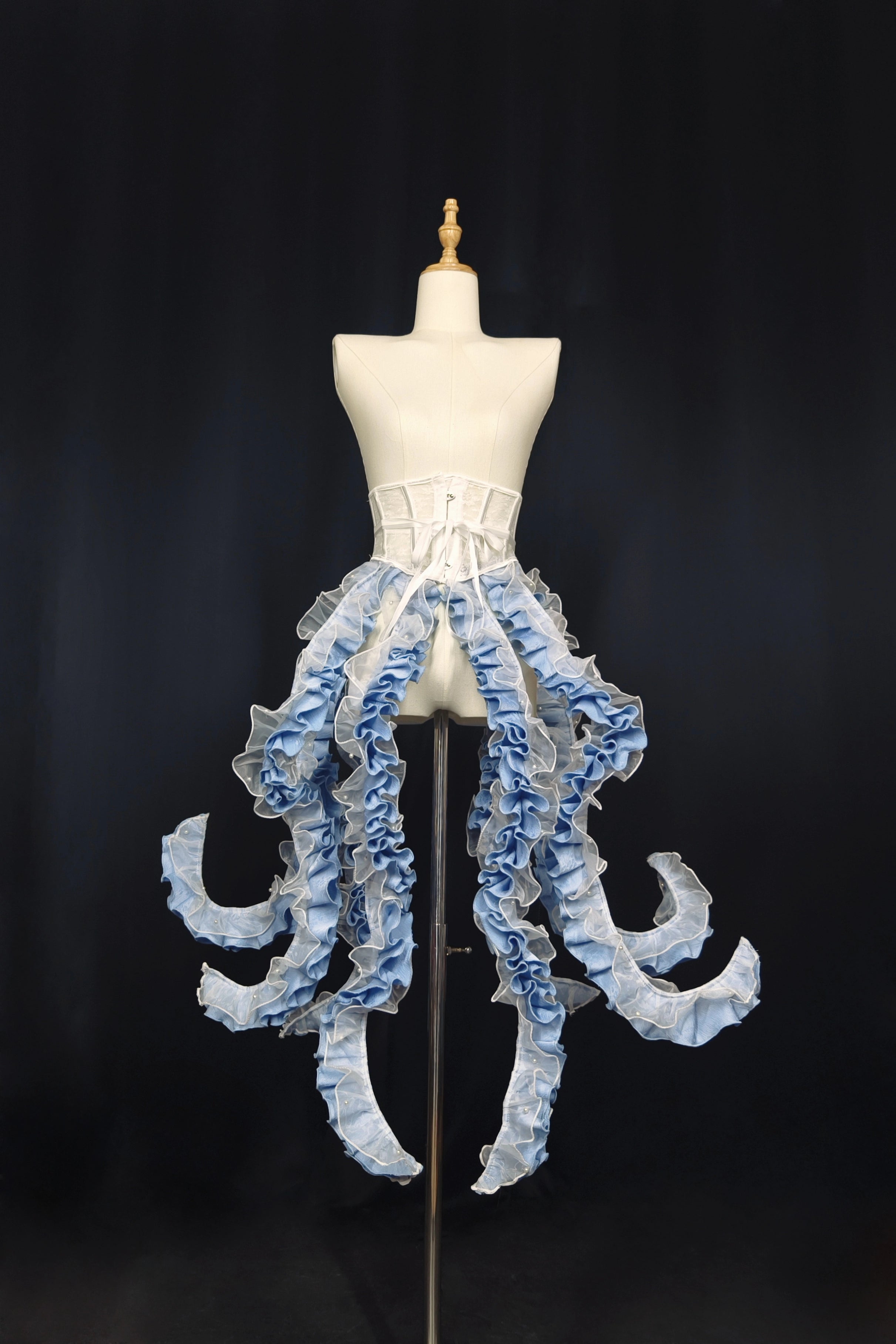 Camouflage Humanoid - Eerie Devour - Gothic Lolita Tentacle-like Petticoat and Short-Sleeved OP Blue and White Tentacle Petticoat Only XS Long Version
