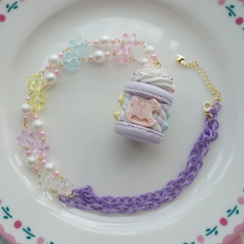 Cat Tea Party - Sweet Lolita Necklace Carousel Cream Macaron Bag Pendant Purple Necklace