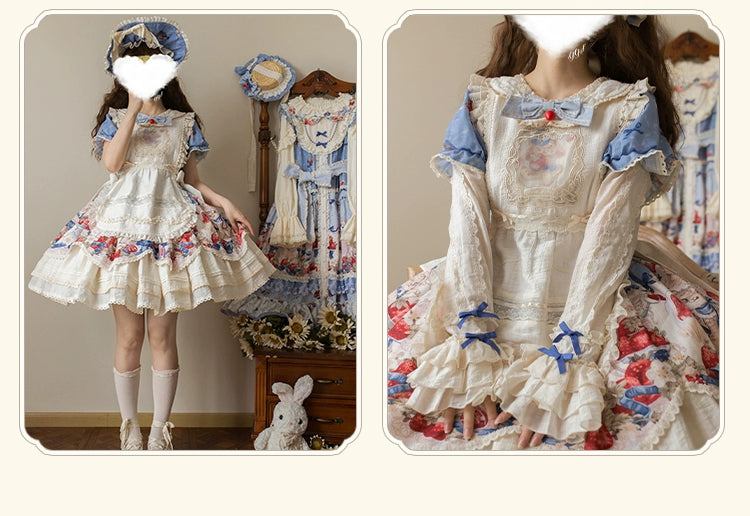Honey Machine - Sweetheart Rabbit Berry - Country Lolita Ivory Blouse, Underskirt & Apron 44138:796225