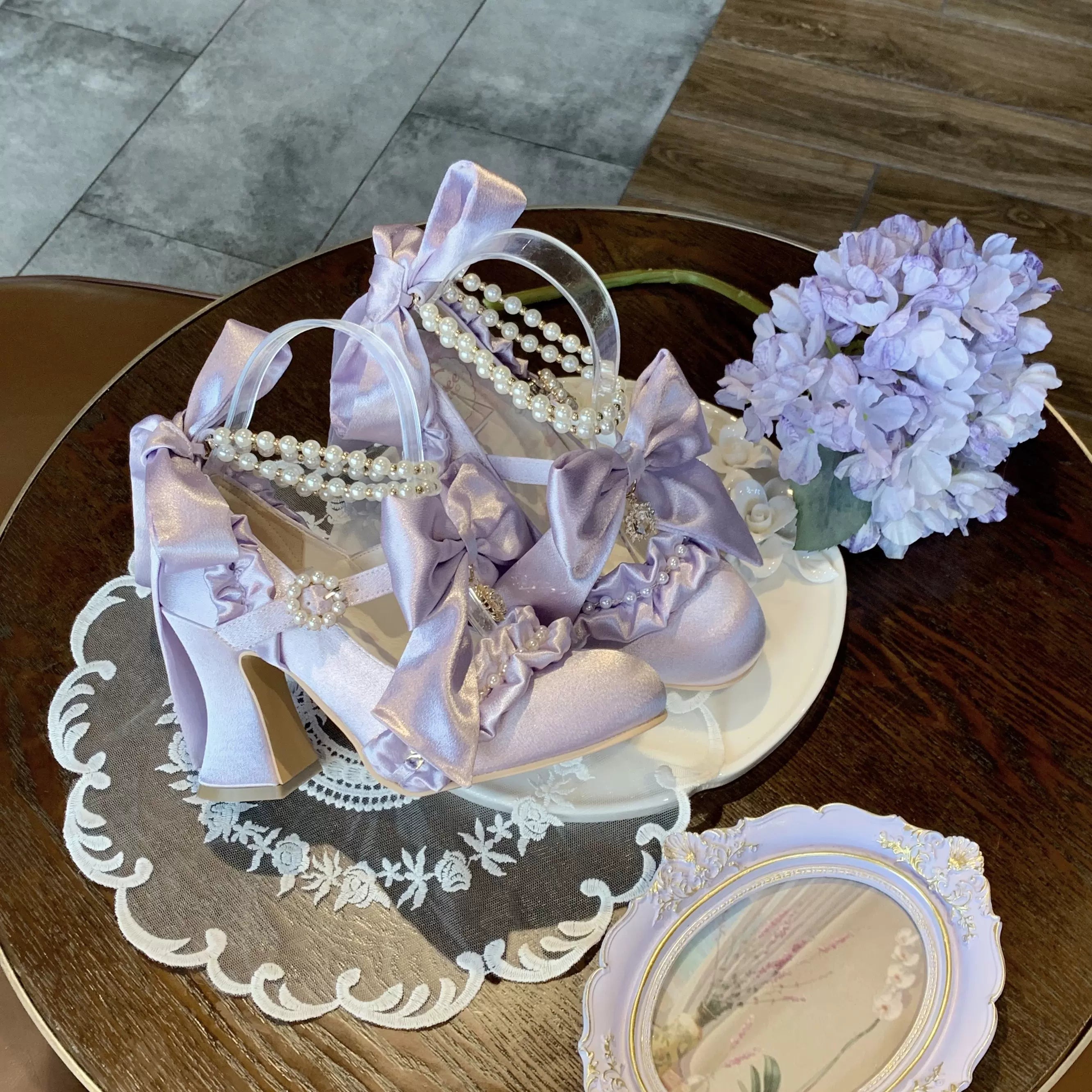 Ribbon Anthem - Gorgeous Classic Lolita Heels, Detachable Bow & Pearl 44639:815855