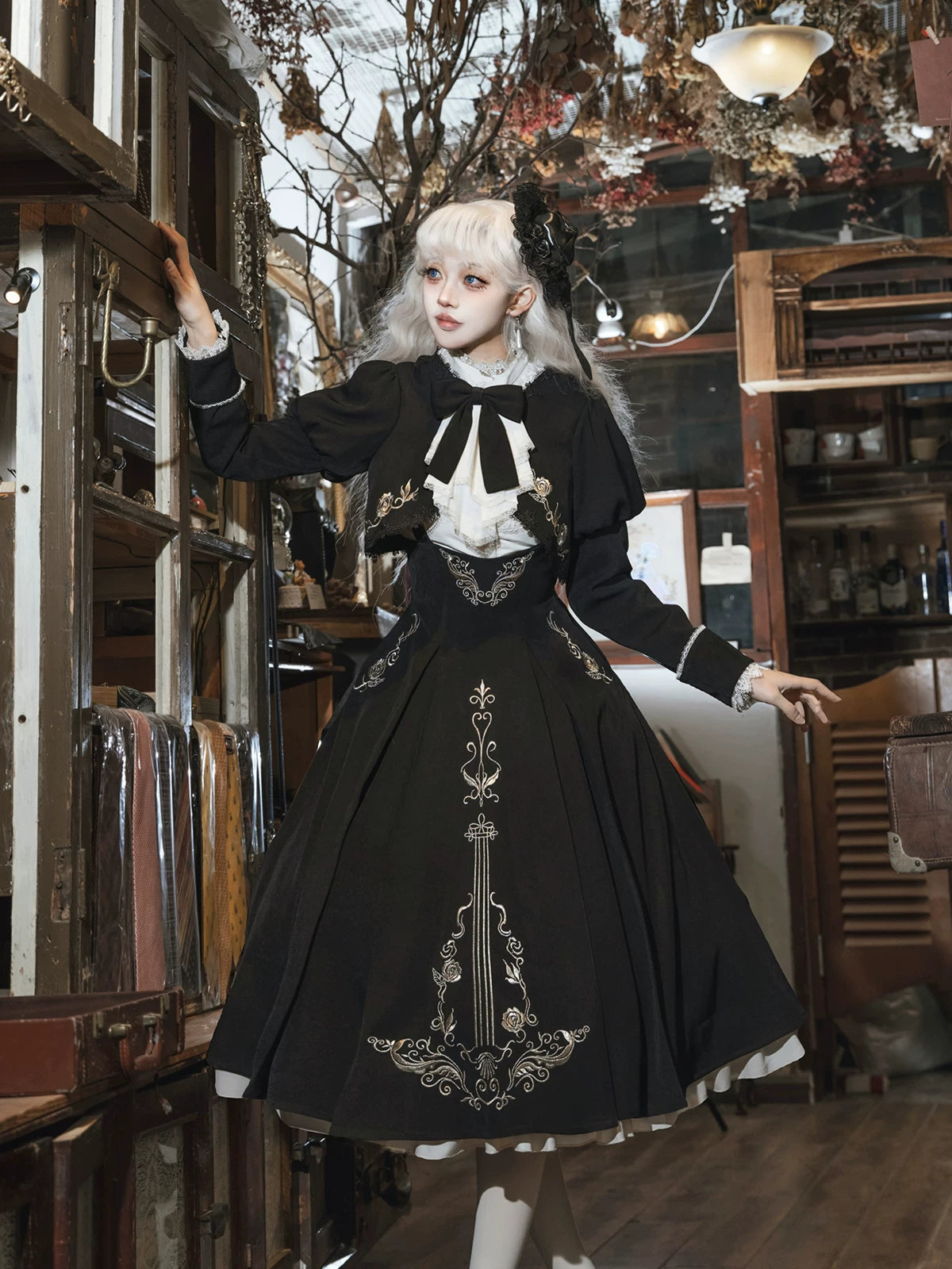 Violin Variations - Gothic Lolita Bust-supporting Dress Set, Violin Embroidery