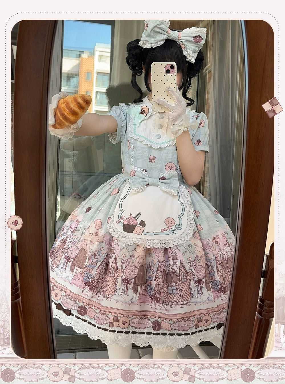 The Story of Frosting Town - Kawaii Lolita Print Dress, Detachable Apron 44387:806504
