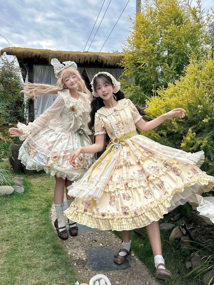 Bunny Harvest Season - Country Lolita Peter Pan Collar OP, Bunny Print JSK 44533:811854