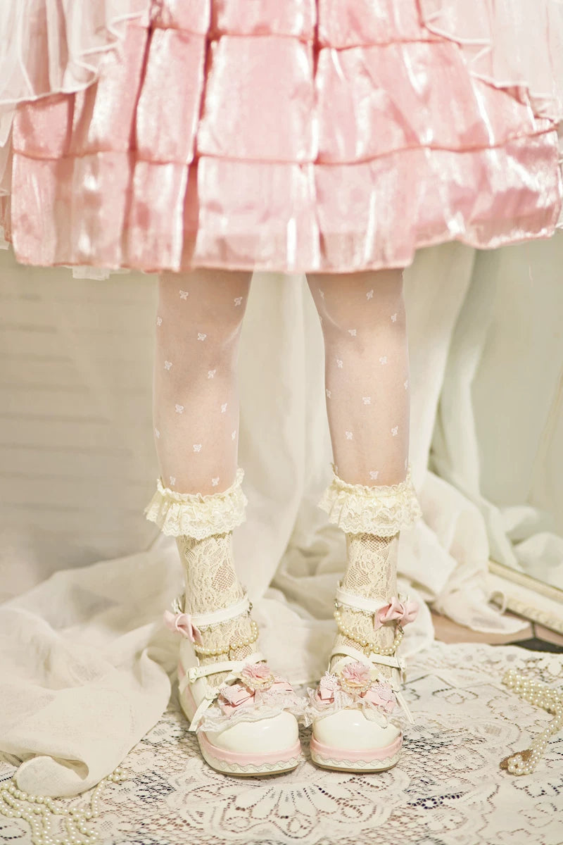 Pearl Floral Reverie - Sweet Lolita Shoes, Detachable Pearl Chain and Floral Accent 45531:852200
