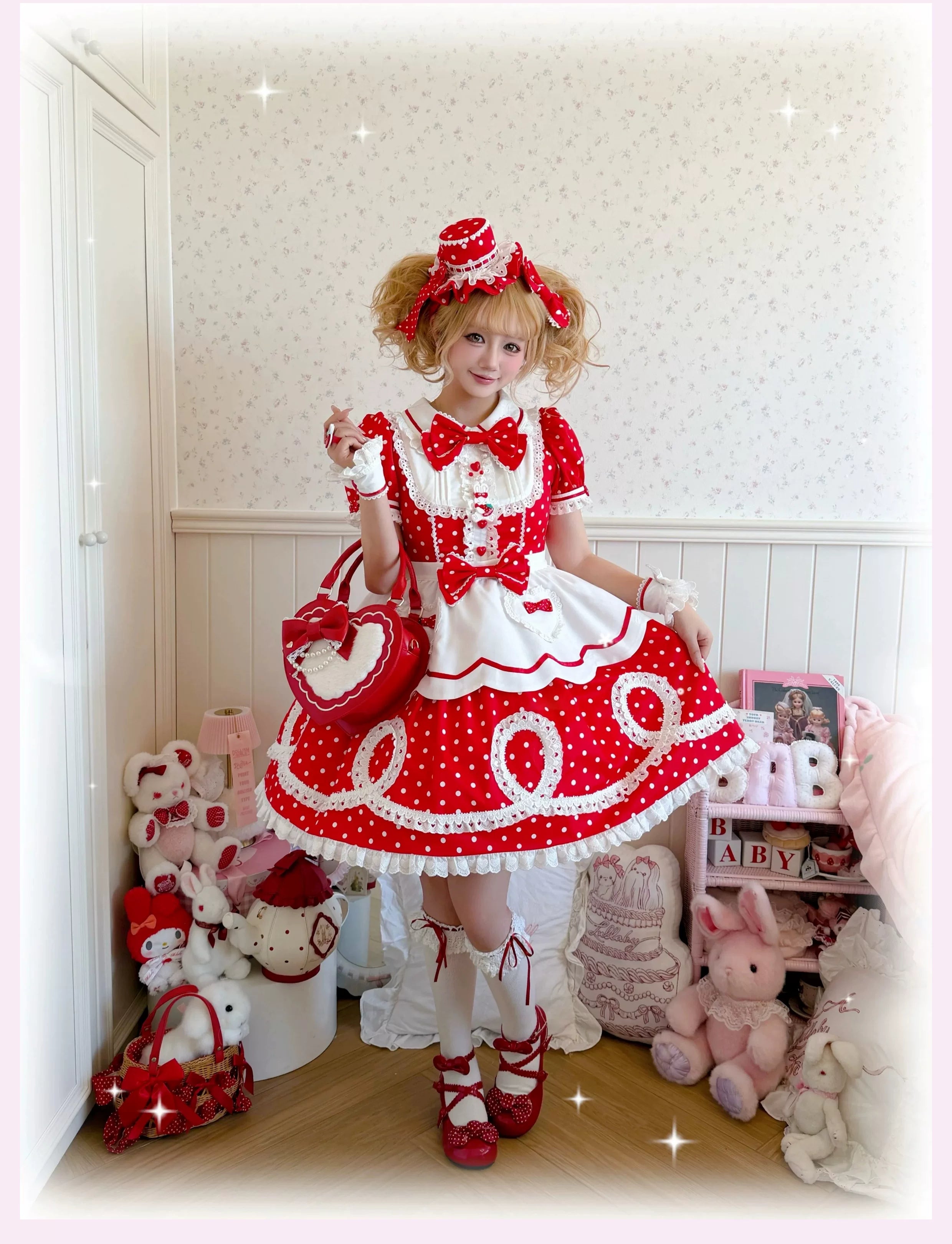 Candy Shop Manager - Old School Lolita Striped OP Dress, Detachable Apron