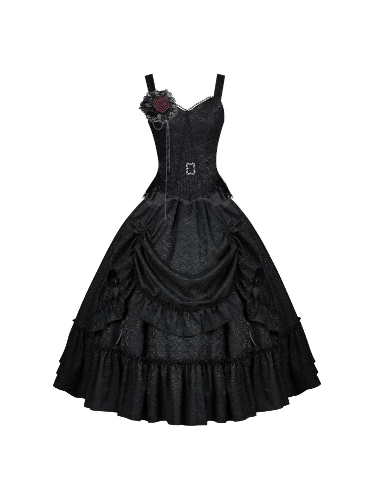 Under the Hanging Moon - Black Gothic Lolita SK Set, Modified Mamian Skirt 44665:817649
