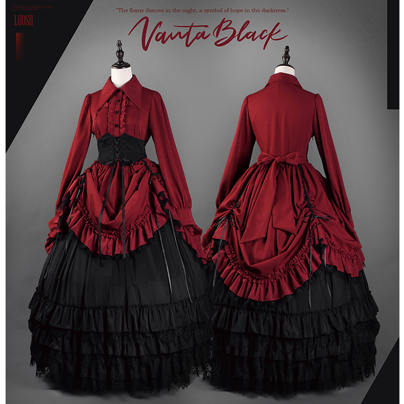 Bloodlust Banquet - Color-Block Gothic Lolita Dress, Lifted Hem 44429:807938
