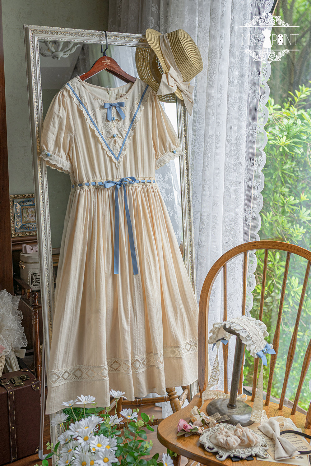 Miss Point - Happy Summer Elegant Lolita Floral OP Dress XS ivory color long OP