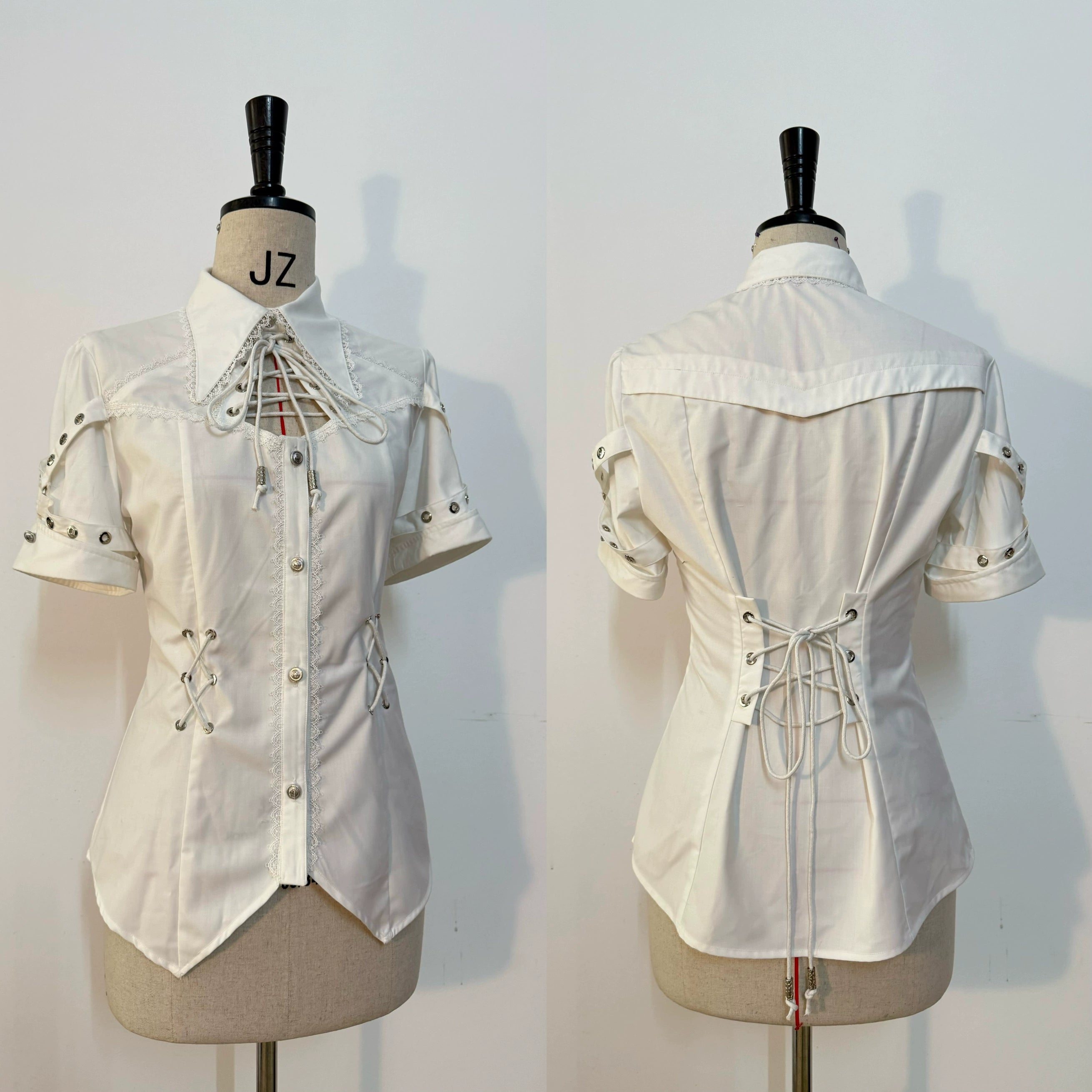 Gazing Galactic - Ouji Lolita Blouse With Chest Cutout & Lace-Up White Blouse Only S