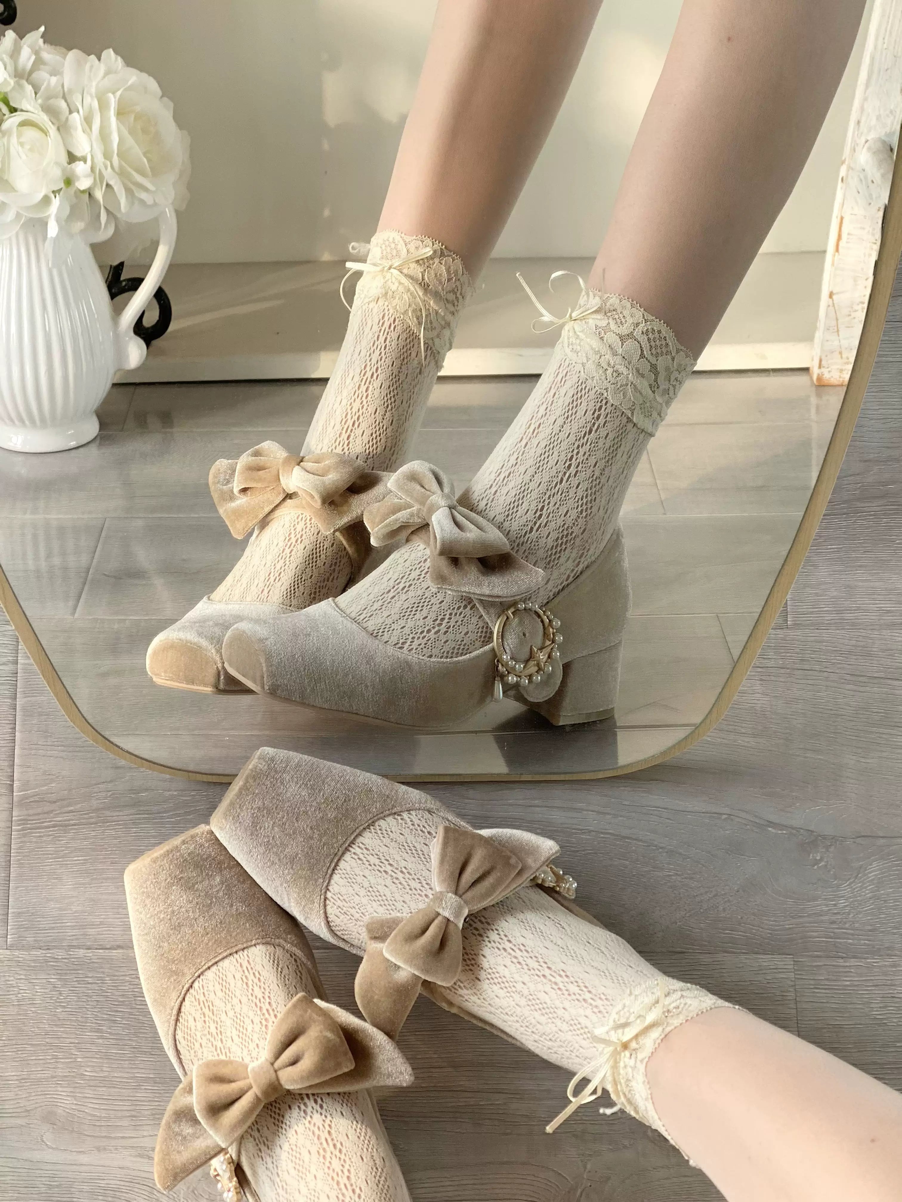 Pure tea for dream - Angel Velvet - Sweet Lolita Shoes Mid-heel Velvet Shoes